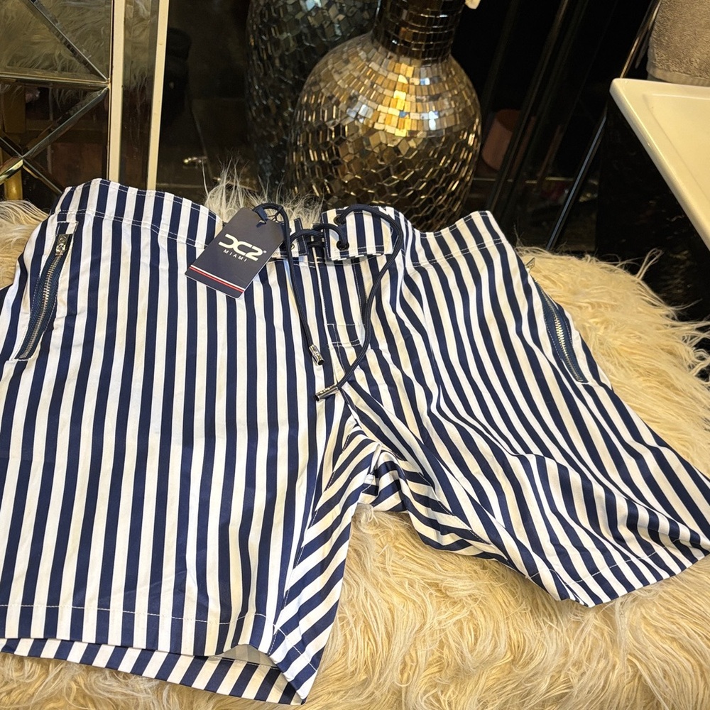 DC Blue and White Striped Shorts